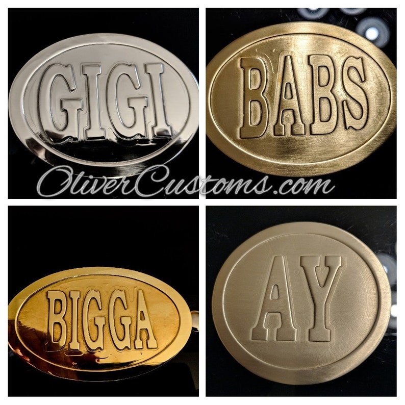 3D Raised Letter Oval Custom name belt Buckle or Chrome Personalized Polished Brass Rose Gold