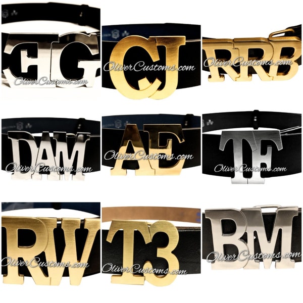 Boucle de ceinture de luxe personnalisée avec logo initial monogramme de créateur : ceinture avec nom en laiton poli, or rose ou chrome