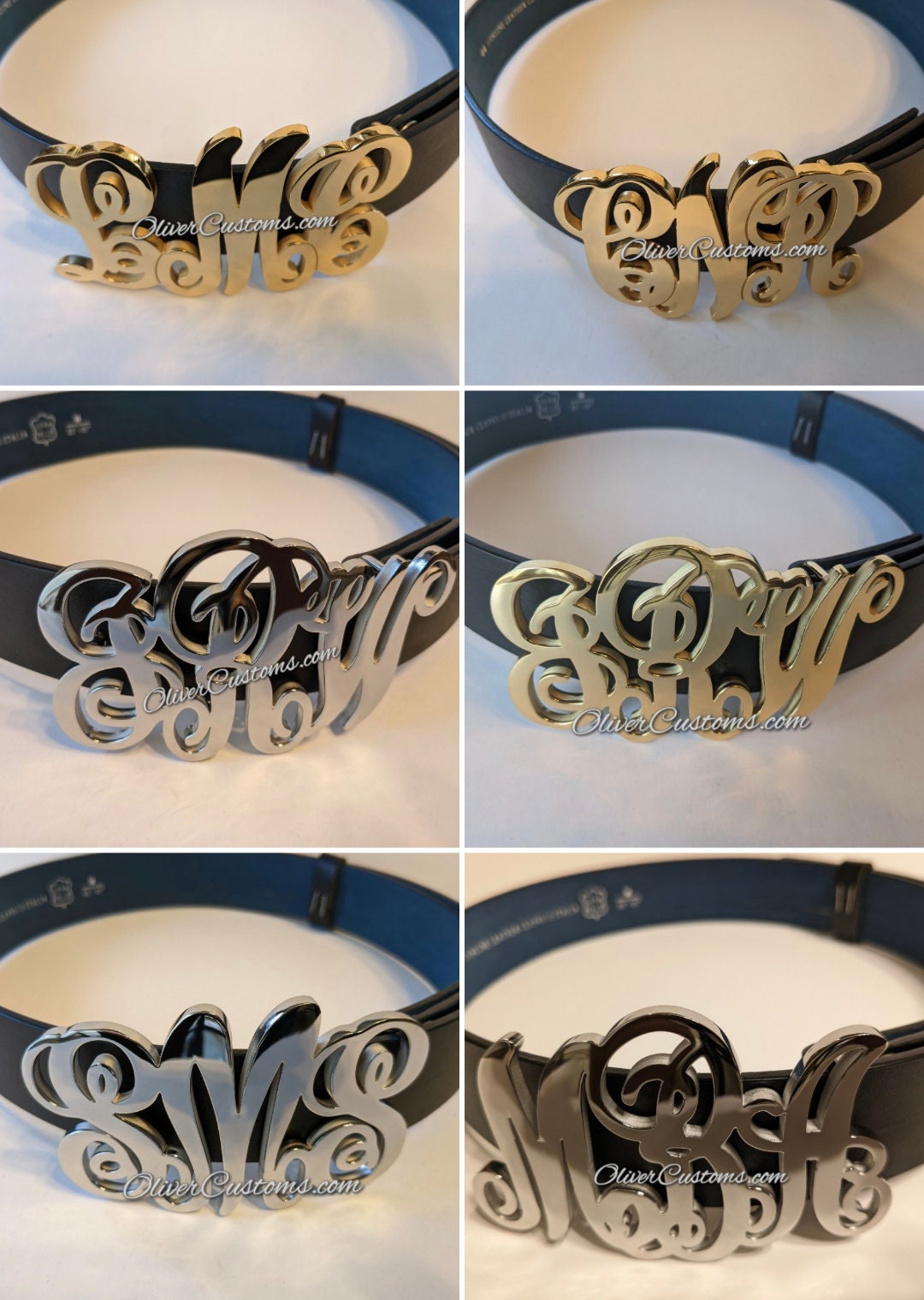 CustomNameBelts Custom Name Belt Buckle Personalized Monogram Script Cursive Polished Brass, Rose Gold, or Chrome Belt Buckle