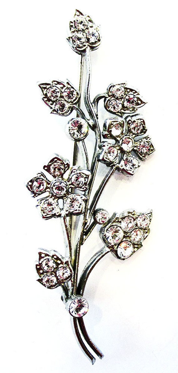 Czechoslovakia 1930s Vintage Diamante Floral Pin - image 1