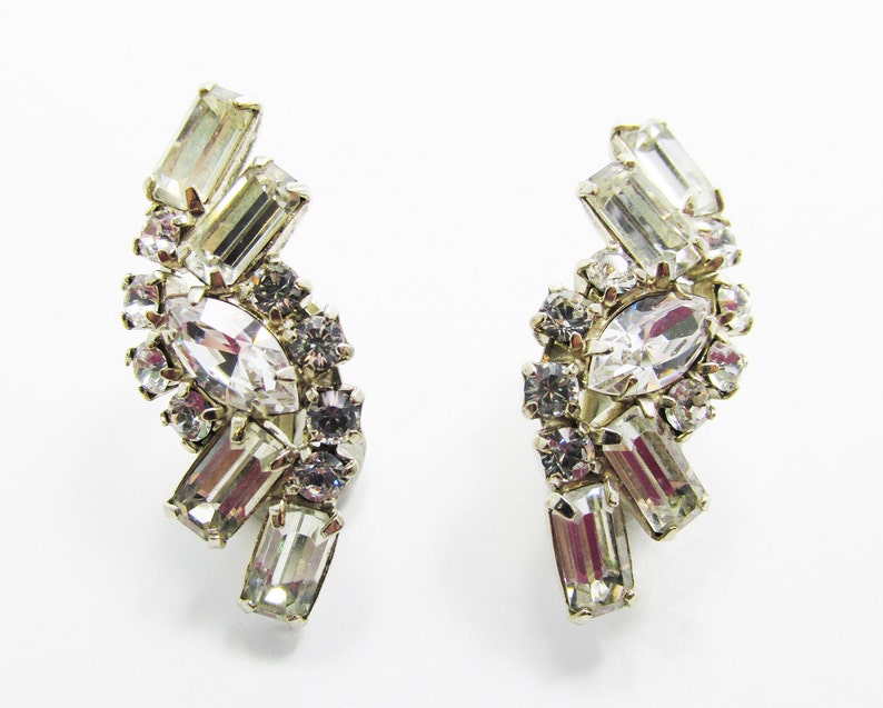Jewelry Earrings Silver Rhinestone Earrings Sparkling Gift Clear Vintage Collectible Women Rhinestones Unique Super