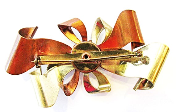 Avant-garde 1940s Vintage Brass and Copper Floral… - image 2