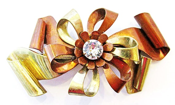 Avant-garde 1940s Vintage Brass and Copper Floral… - image 1