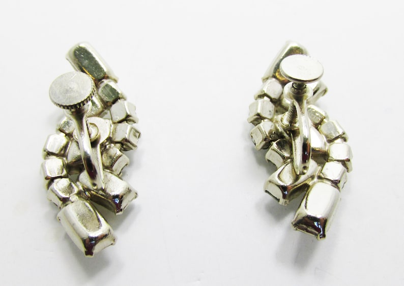 Jewelry Earrings Silver Rhinestone Earrings Sparkling Gift Clear Vintage Collectible Women Rhinestones Unique Super