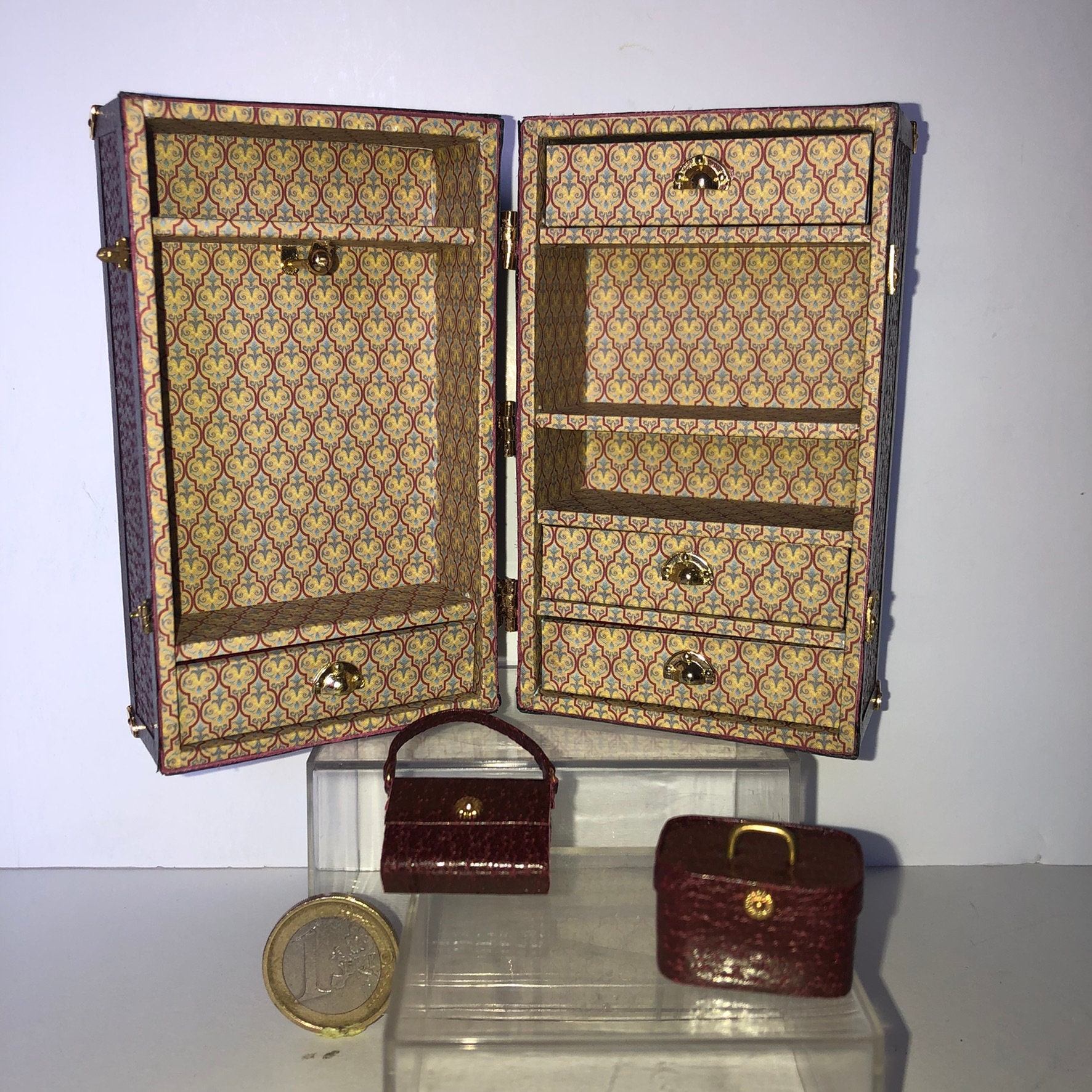 Dollhouse Miniature Set of 6 Piece Matching Louis Vuitton Luggage