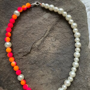 Clay bead and faux pearl necklace
