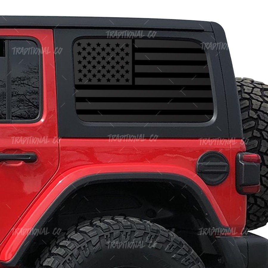 Distressed American flag decal Jeep Wrangler JKU Hardtop side windows Set of 2