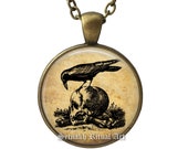 Raven and human skull, gothic talisman for wisdom, affection, healing powers, longevity, fertility, occult, dark pendant, magic necklace #A6