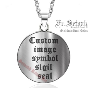 Pendentif personnalisé avec votre symbole et votre image - Talisman personnalisé - Collier personnalisable - Motif gravé dans un disque en acier inoxydable de 3 cm de diamètre