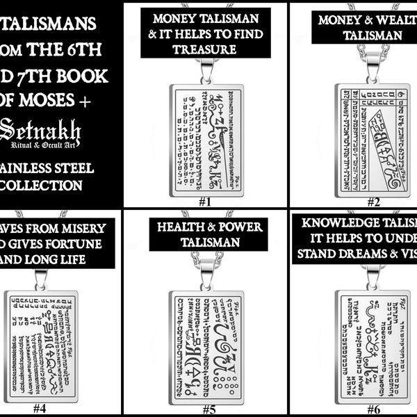 The Seven Seals from the 6th & 7th Book of Moses | Money, wealth, health, knowledge talismans | occult necklace, stainless steel #395