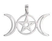 Triple Goddess Hecate & Pentagram stainless steel pendant, the Goddess of Magic, Witchcraft, Night, Moon, wicca jewelry #SS2