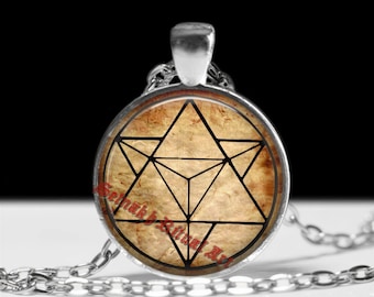 Merkaba Star, Sacred Geometry Glass Cabochon Pendant, Lightbody Vehicle Amulet #483
