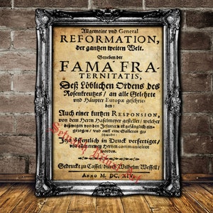 FAMA FRATERNITATIS Rosae Crucis stampa in prima pagina, poster rosacrociano, Rose croix, magia, arte alchemica, ermetica, gnostica, occulta #512