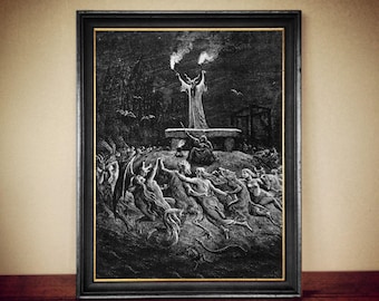 Witch Sabbath Antiqued Poster by Gustave Dore – Occult Wall Art #205