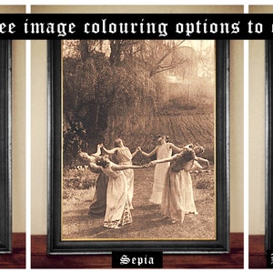 Vintage Witchcraft Print – Dancing Witches Circle, Gothic Occult Art #W91 image 2