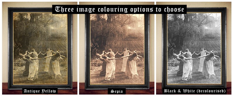Vintage Witchcraft Print – Dancing Witches Circle, Gothic Occult Art #W91 image 2