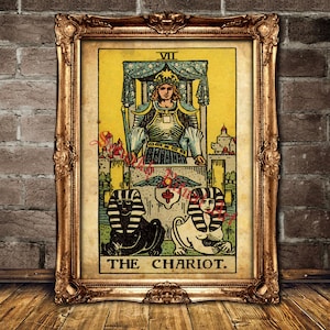 The Chariot Tarot print, Control, willpower, success, action, determination, Tarot card poster, occult art #396.7