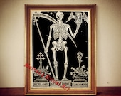 Death Reaper print, danse macabre art, occult skeleton poster, vintage, halloween home decor, skeleton and scythe #108