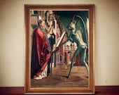 Satanic print, occult art, antique print Saint with Devil, demons and Satan, satanic poster, gift, gothic home decor #513