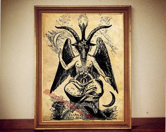 Baphomet print, satanic goat poster, Eliphas Levi, witchcraft, occult gothic gift, Satanic art, magic illustration, altar decor, canvas #2