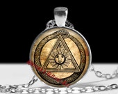 Uroboros and magic triangle pendant, snake and sun jewelry, magic ouroboros necklace, occult pendant, magick talisman, snake amulet #97