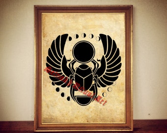Scarab Beetle Print, Moon Phases, Egyptian Occult Decor #158