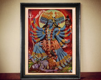 Kali Riding Shiva Print, Hindu Goddess Art, Witchy Home Decor #HIND4