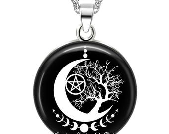 Tree of Life Pentagram Necklace – Wiccan Moon Phase Talisman #562
