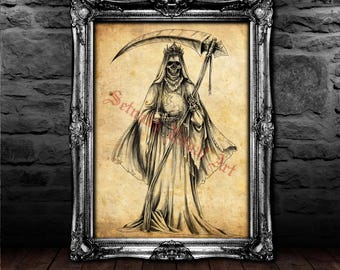 Santa Muerte print, saint death poster, magic illustration, magic poster, magic print, skeleton print, occult print #435.1