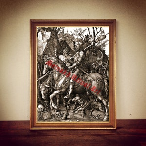 Knight, Death and the Devil print, Albrecht Dürer, "The Rider" illustration, antique home decor, wall decoration #288