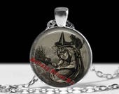 Witchcraft pendant Flying witch necklace Occult jewelry  gothic jewellery #419