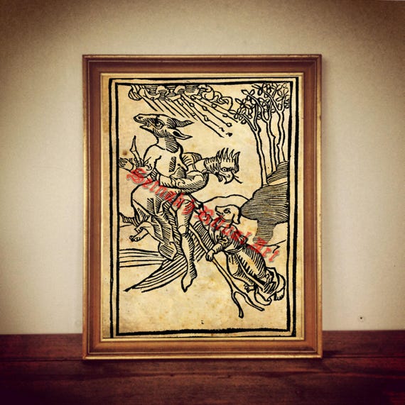 Witches print, witchcraft illustration, medieval poster, occult wall decor,  rustic home, demons, beast #319