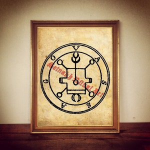 3 impresiones del sello del demonio Vassago, póster del sigilo de Goetia, arte del demonio Lemegeton, La llave menor, pentáculo ritual oculto, lienzo de invocación de demonios n.° 104.3