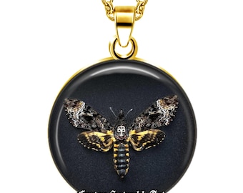 Death’s Head Hawkmoth Talisman Necklace – Gothic Moth Pendant - Nature Jewelry #567