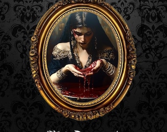 Dark Priestess Art Print – Bloody Divination, Gothic Occult Decor #SV9