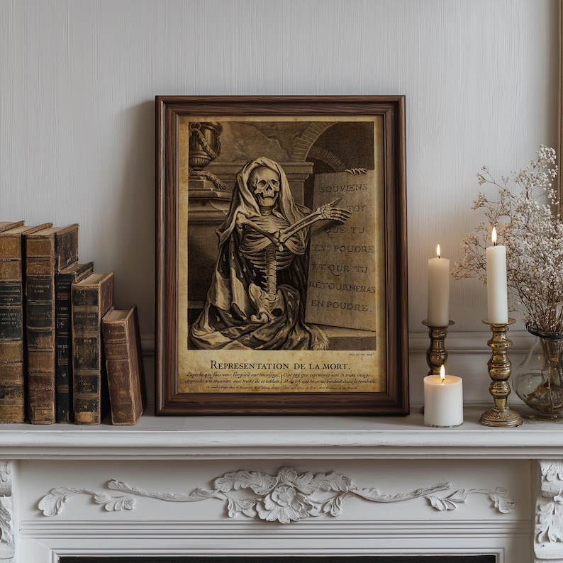 Memento Mori Print, Vintage Skeleton Art, Gothic Home Decor #13 image 2
