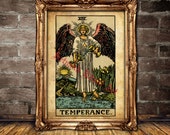 The Temperance Tarot print, Balance, moderation, patience, purpose, magick, Tarot occult poster, mystic art, esoteric home decor #396.14