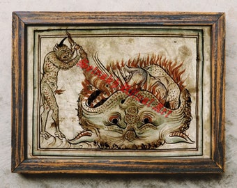 Hellmouth Antique Print, Medieval Demon, Macabre Home Decor #497