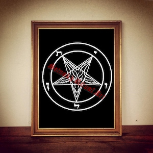 Satanic goat print, inverted pentagram art, Sigil of Baphomet altar poster, goat of Mendes illustration, occult, Satanic decor, Lucifer #5