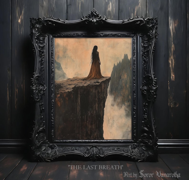 Dark Fantasy Art Print – Gothic Woman in Despair, Emotional Decor #SV36 画像 1
