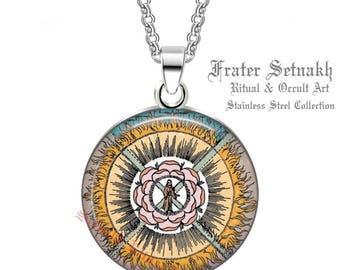 Rosicrucian Rose Pendant, AMORC Alchemical Symbol Necklace #540
