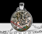 Devil and witch on horseback pendant, witchcraft jewelry, demon necklace, satanic fashion accessories, medieval illustration jewelry #399