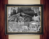 Satan print, engraving by Gustave Doré,  from 'Divine Comedy, Inferno', by Dante Alighieri, 1861–1868, Devil, Hell wall art #544