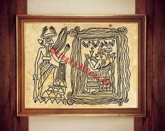 Enki in the Abzu Print, Sumerian God Art, Ancient Mythology #518.1