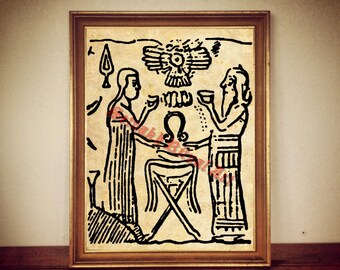 Enki & Nimmah Adamu Print, Sumerian God Art, Ancient Aliens #518.2