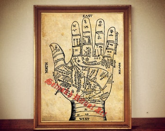 Palmistry print, palmistry poster, chiromancy print, chiromancy poster, occult print, occult poster, magic print, magick, occult decor #140