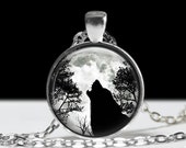 Howling Wolf pendant, Moon jewelry, gothic necklace, dark art, black pendant, witchcraft necklace, pagan amulet #90