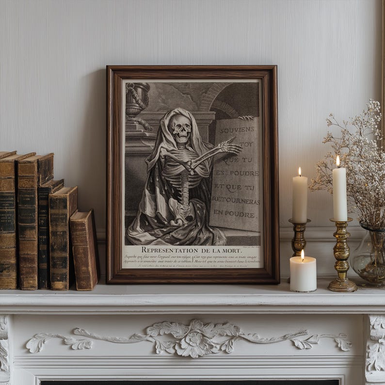 Memento Mori Print, Vintage Skeleton Art, Gothic Home Decor #13 image 1