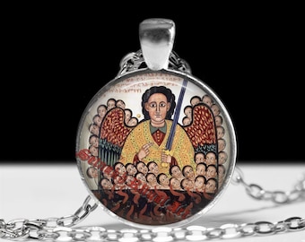 Saint Michael Archangel Pendant, Sacred Heavenly Protector Necklace, Ethiopian Iconography Talisman, Jewelry Gift #279