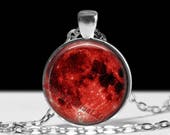 Red Moon pendant, Gothic jewelry, Wiccan, Pagan Moon #476